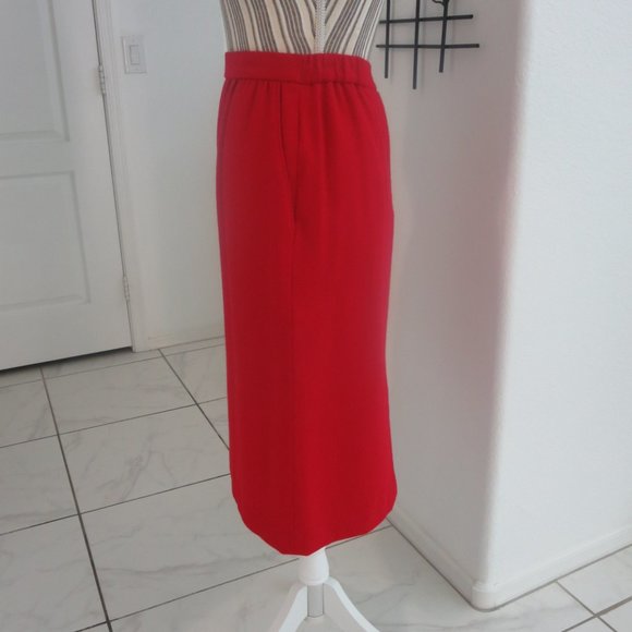 Pristine Vintage True Red 100% Wool Pencil Skirt Pockets XS / S / 0 / 2 Petite - Picture 9 of 12
